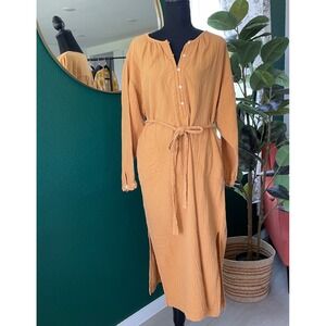 Universal Thread Long Sleeve Gauze Maxi Dress Size L Mustard Yellow Fall Boho